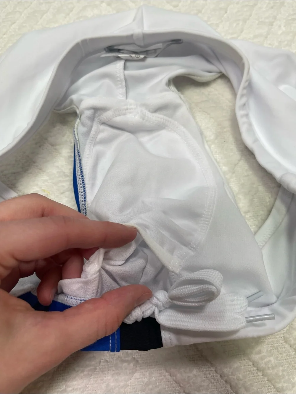 UXH Men's Colorblock Swim Briefs in White and Blue